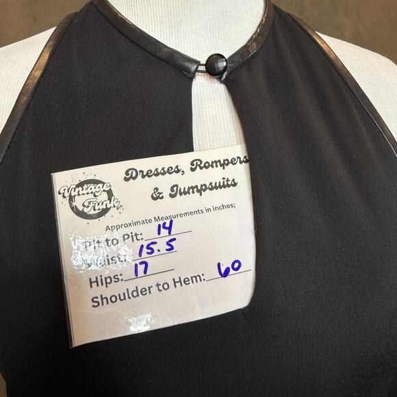 KOKIN New York Black Leather-Trim Halter Gown Size 10 Elegant Evening Statement - Picture 13 of 16